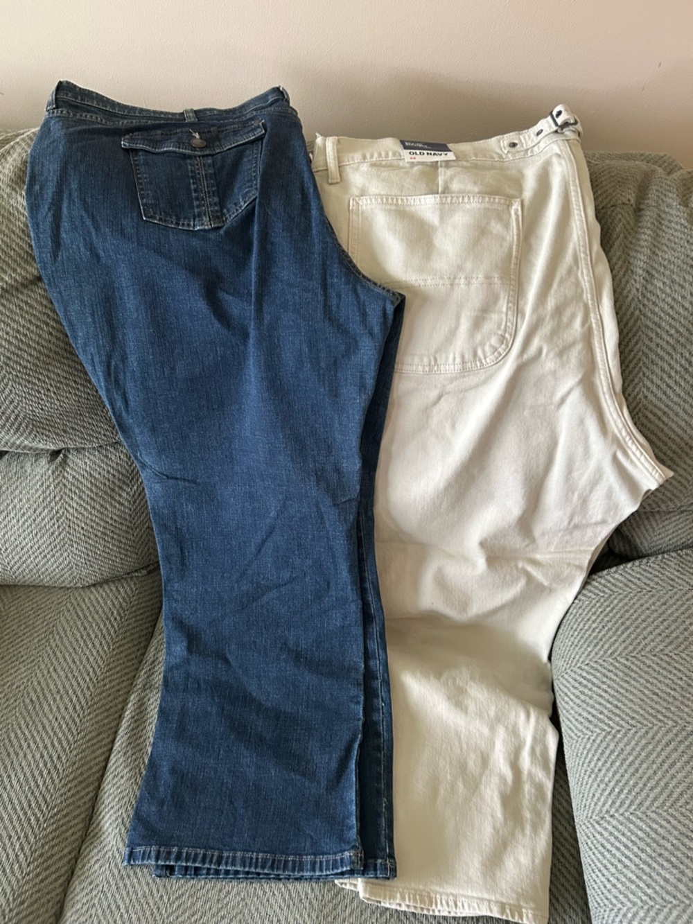 Old Navy Women's Jeans - Dark Blue & Cream Straight Leg Duo